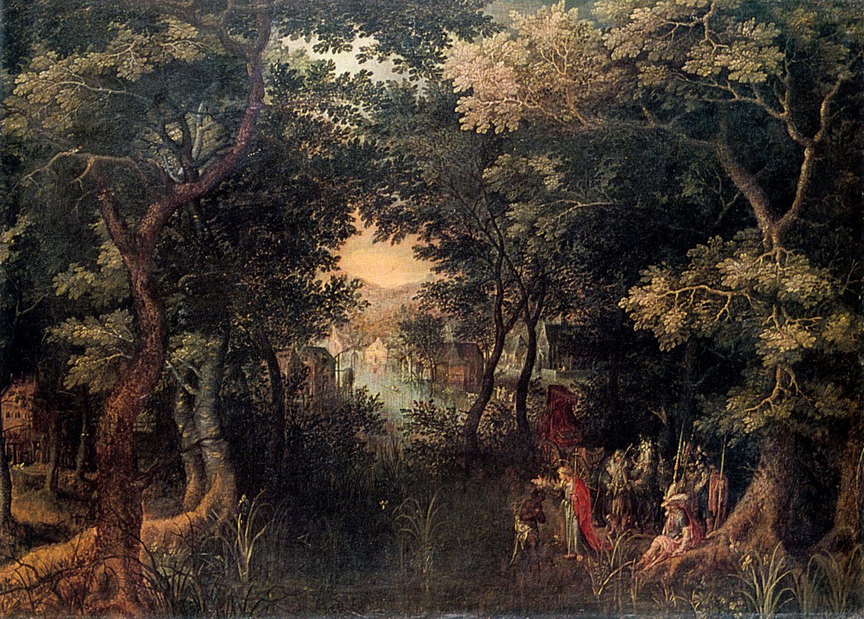 Landskap med apostelen Filip som døper evnukken, 1590-1632 av David Vinckboons