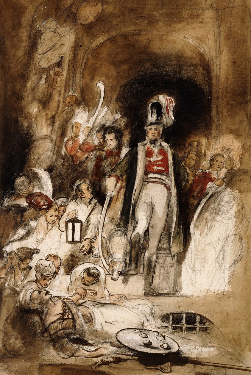 En studie for "Sir David Baird oppdager kroppen til Tipu Sahib", 1838 av David Wilkie