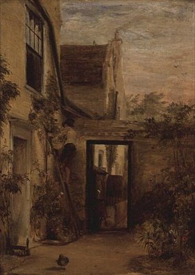 En inngjerdet hage på baksiden av et hus av David Wilkie