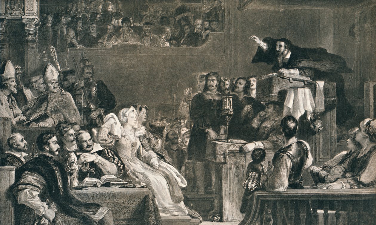 John Knox Preaching for the Lords of the Congregation, 10. juni 1559, c1827, 1912 av David Wilkie