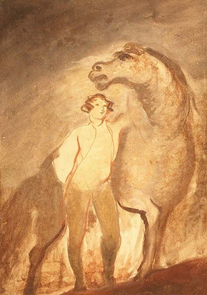 Mann og hest (akvarell på papir) av David Wilkie