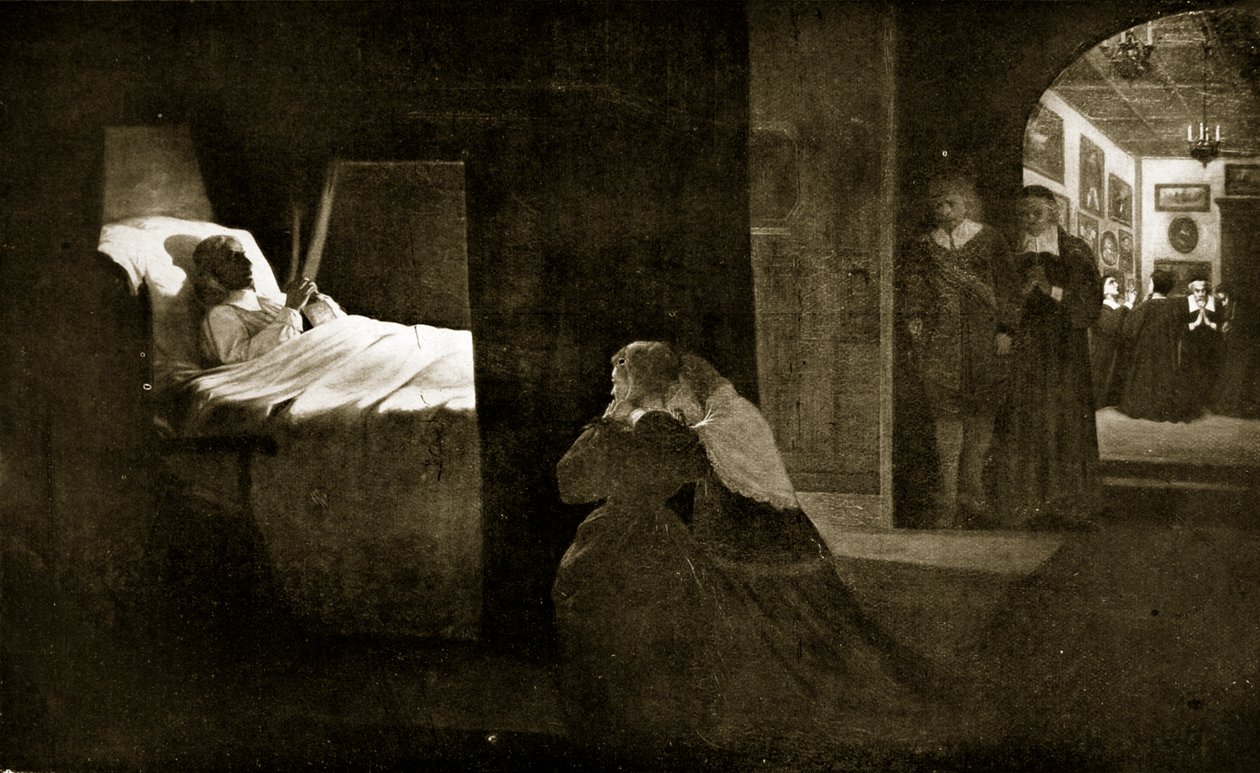Cromwells død, 1658, illustrasjon fra 'Hutchinson's Story of the British Nation', ca. 1923 av David Wilkie