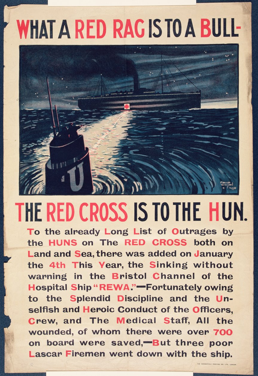 «Hva en rød fille er for en okse, er Røde Kors for Hunerne», WWI-plakat av David Wilson