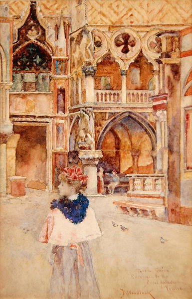 Porta della Carta, Inngang til hertugpalasset, Venezia (akvarell på papir) av David Woodlock