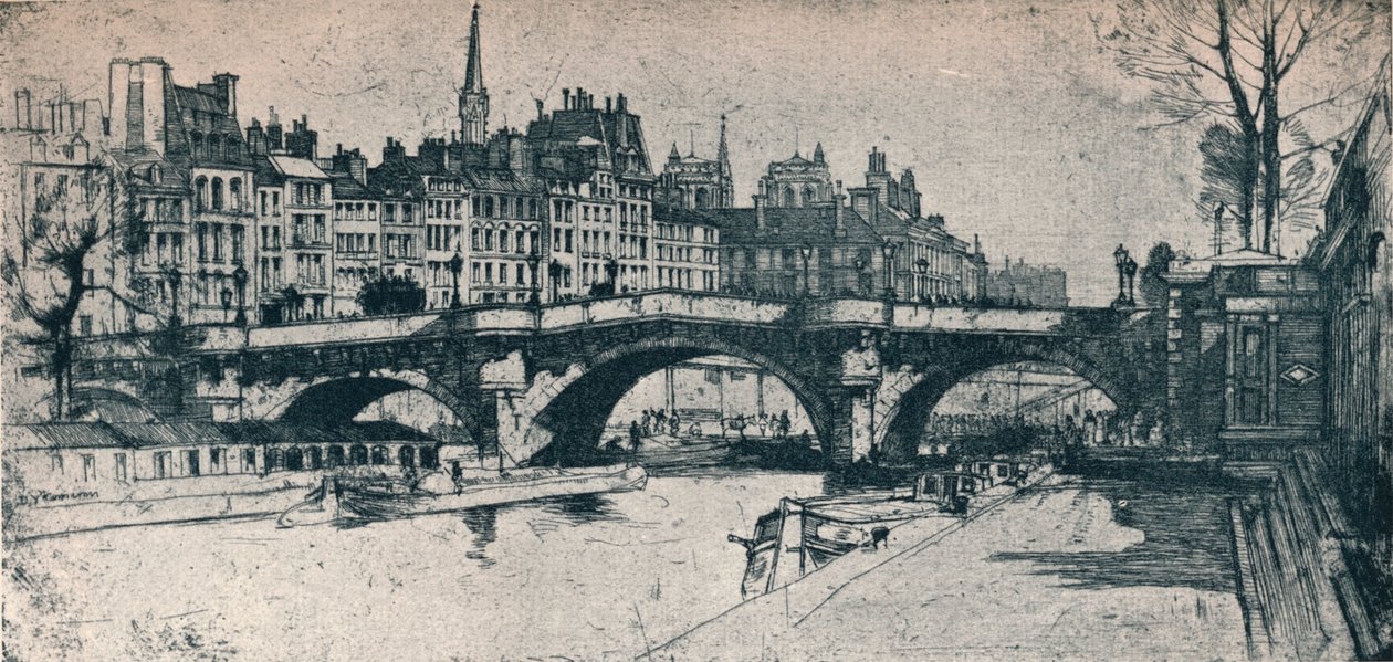 Pont Neuf: plate en fra Paris-settet, 1904 av David Young Cameron
