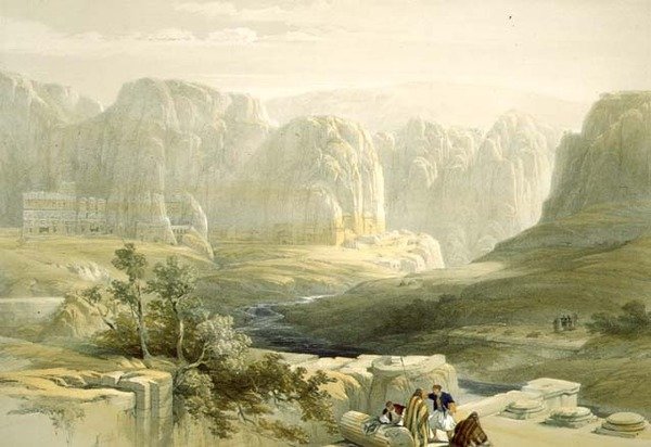 Petra ser sørover, 9. mars 1839, plate 106 fra bind III av Det hellige land, gravert av puben Louis Haghe (1806-85). 1849 av David after Roberts
