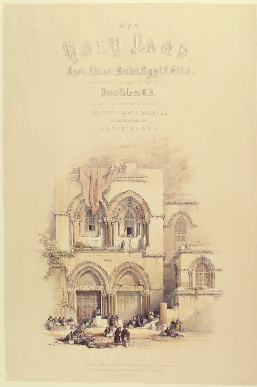 Tittelside fra bind I av Det hellige land, gravert av Louis Haghe (1806-85) utgitt i London, 1842 av David after Roberts