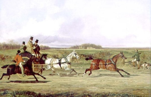 En jeger som passerer en tandem med en sportsmann av en stil av David of York Dalby