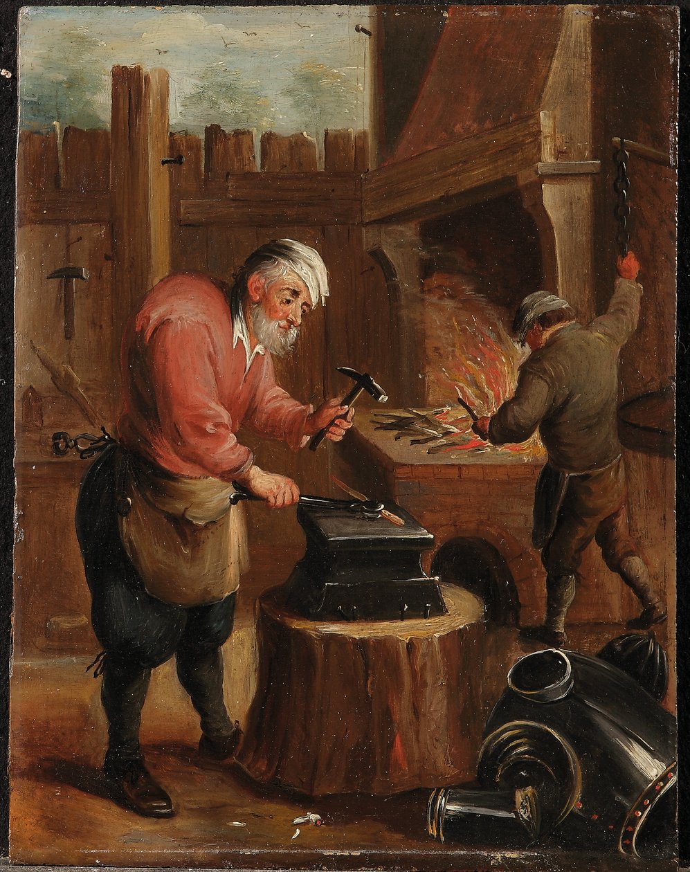 En allegori over de fire elementene: Brann (olje på panel) av David the Younger (follower of) Teniers