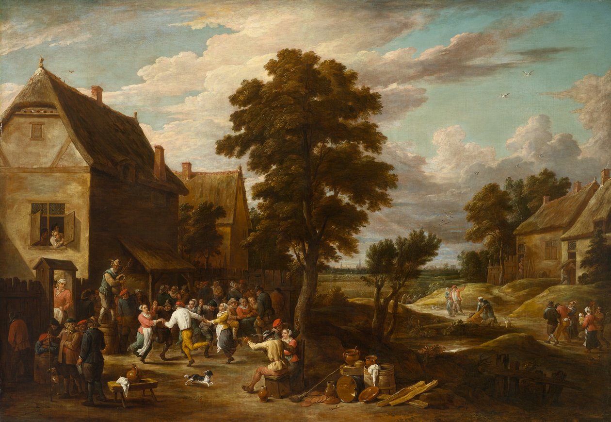 Dansere på et Village Inn, rundt 1660-tallet (olje på lerret) av David the Younger (workshop of) Teniers