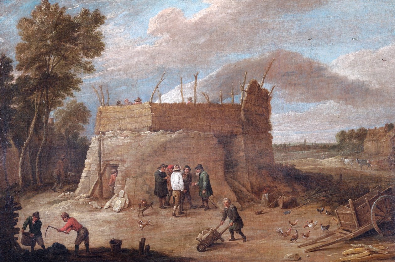 En kalkovn med figurer (olje på lerret) av David Teniers the Younger
