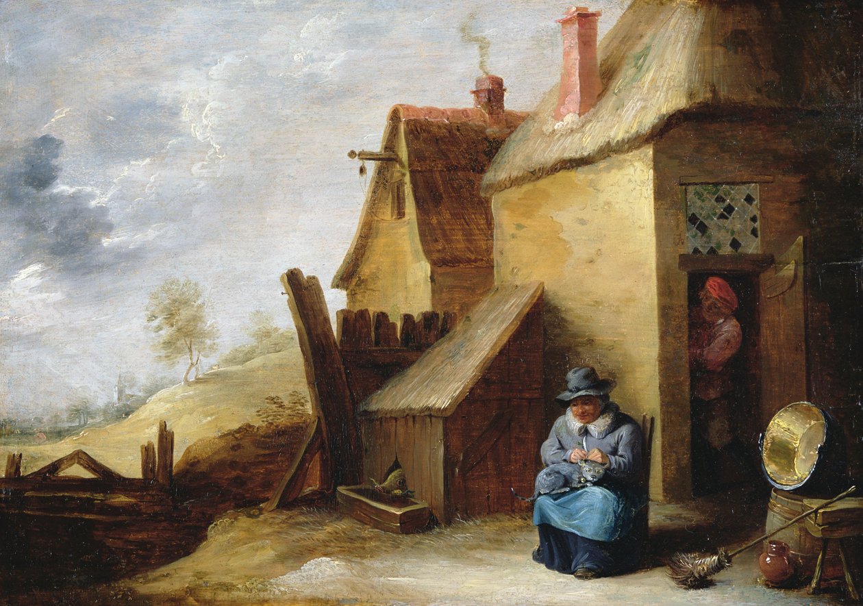 Hytte i et landskap (olje på panel) av David the Younger Teniers