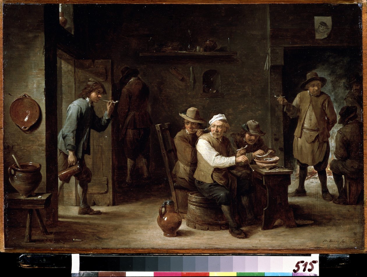 I tavernaen. Maleri av David Tenier den yngre (1610-1690). Olje på tre, 36,2 x52,6 cm, ca 1640. Flamsk skole, barokkkunst. Pushkin Museum of Fine Arts, Moskva. av David Teniers the Younger