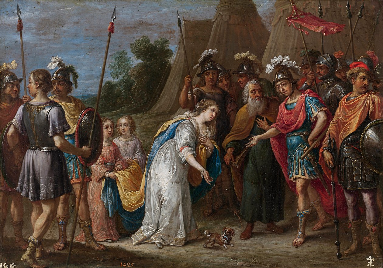 Eustathius går i forbønn til fordel for Armida (Armide) med Godfrey av Bouillon (Godefroy de Bouillon av David Teniers the Younger