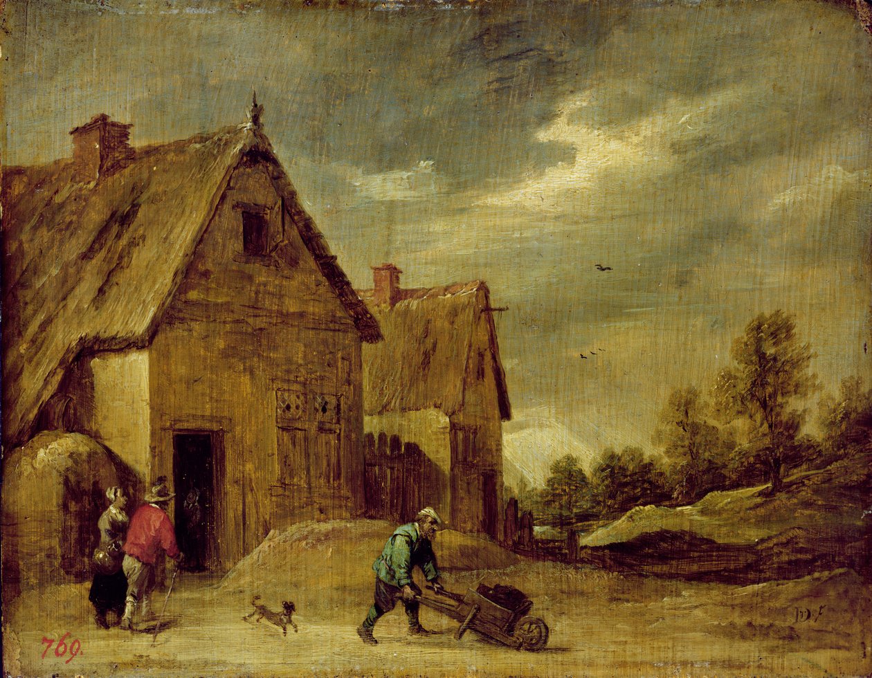 Bonde med trillebår (olje på eik) av David Teniers the Younger