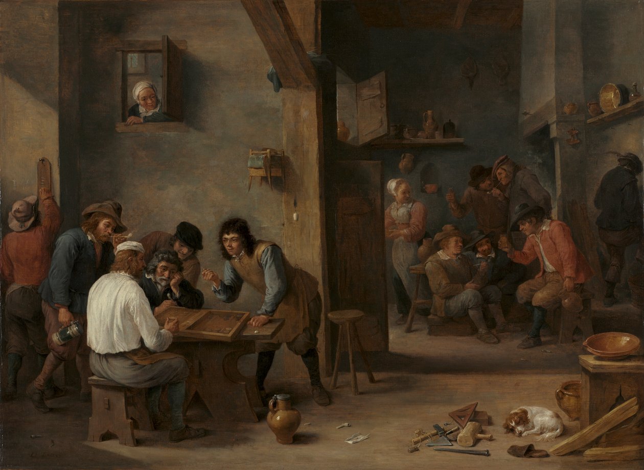 Game of Backgammon, ca. 1640 (olje på tre, overført til lerret) av David Teniers the Younger