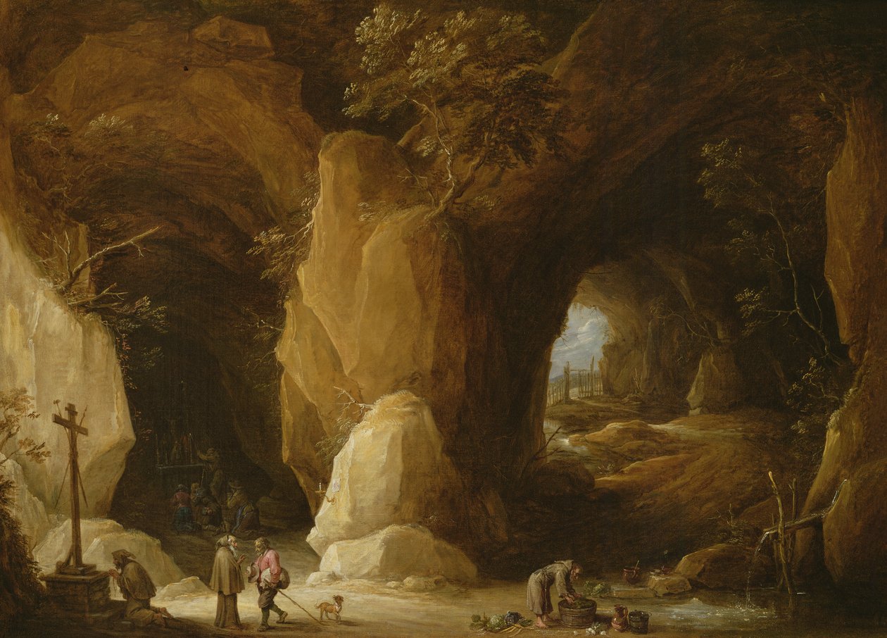 Eremitter i en hule, 1600-tallet av David Teniers the Younger