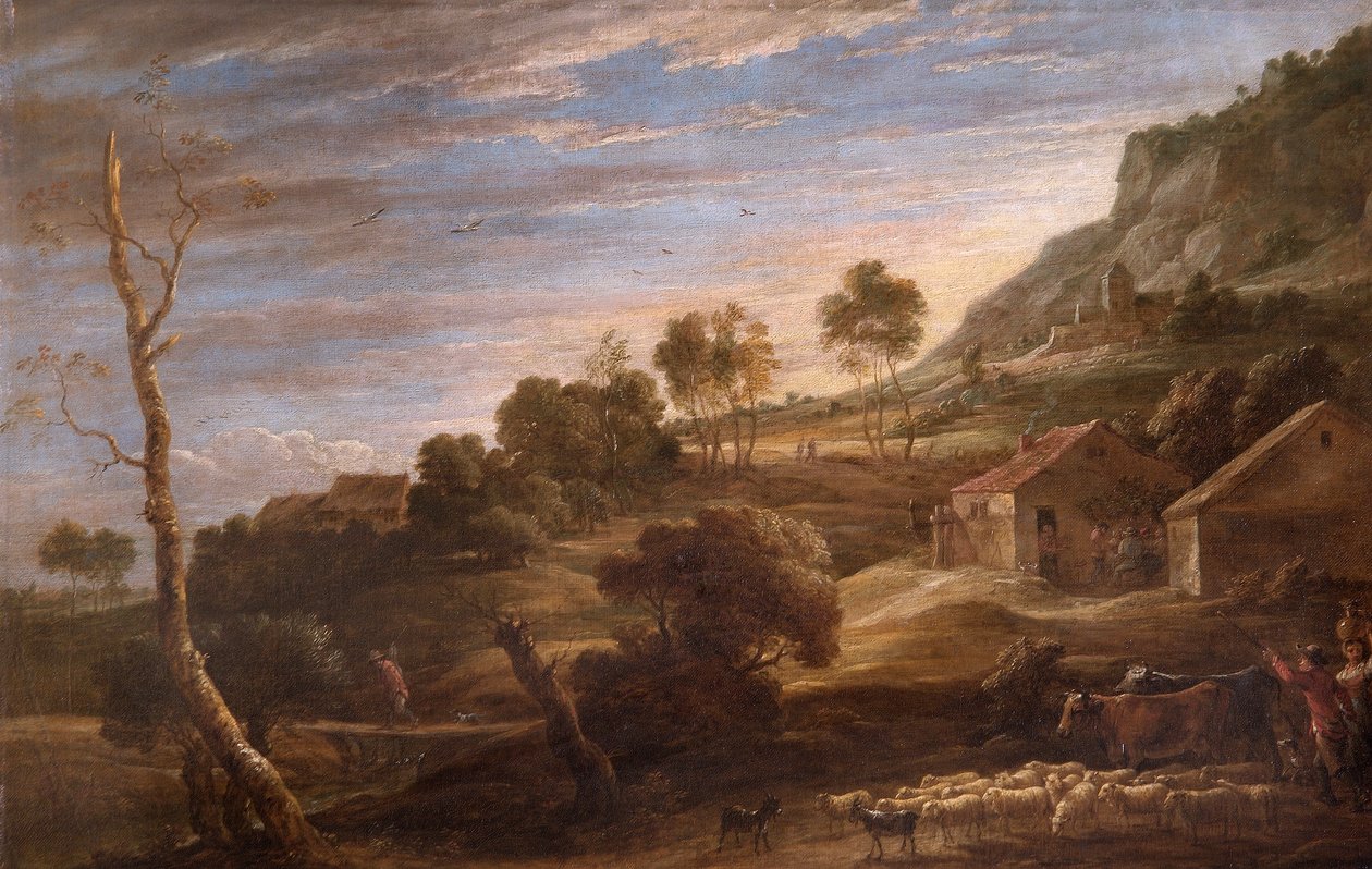 Landskap med bønder som driver storfe, ca. 1670-90 (olje på lerret) av David Teniers the Younger