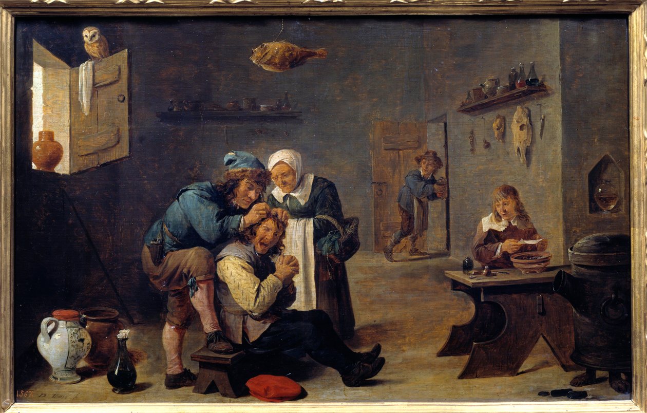 Medisin: "" Den kirurgiske operasjonen"" Maleri av David Teniers II den unge (1610-1690) (ec.flam.) Søn. 0,33x0,25 m Madrid, Prado-museet av David Teniers the Younger