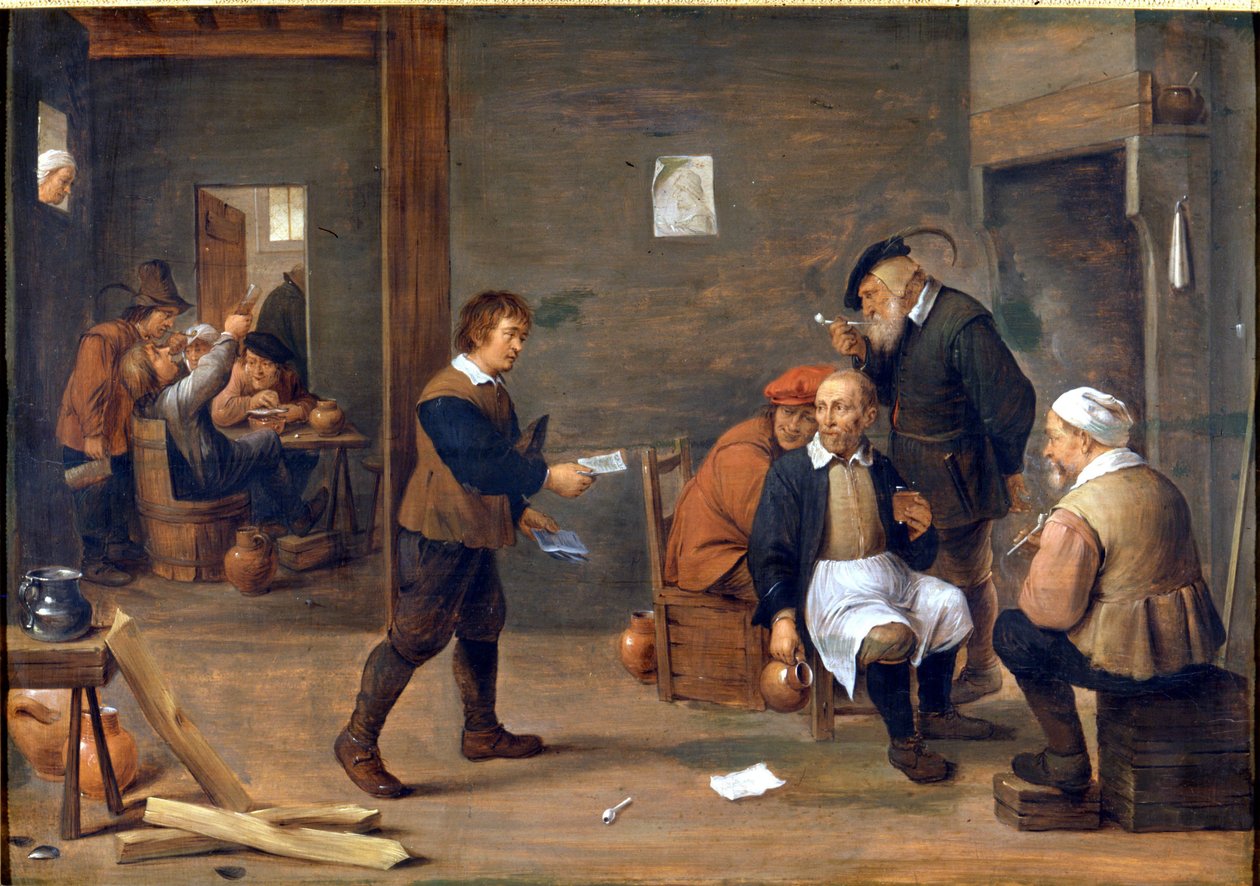 Menn som varmer seg foran peisen i en bistro av David Teniers (1610 - 1690). Museo del Castello. Milan av David Teniers the Younger