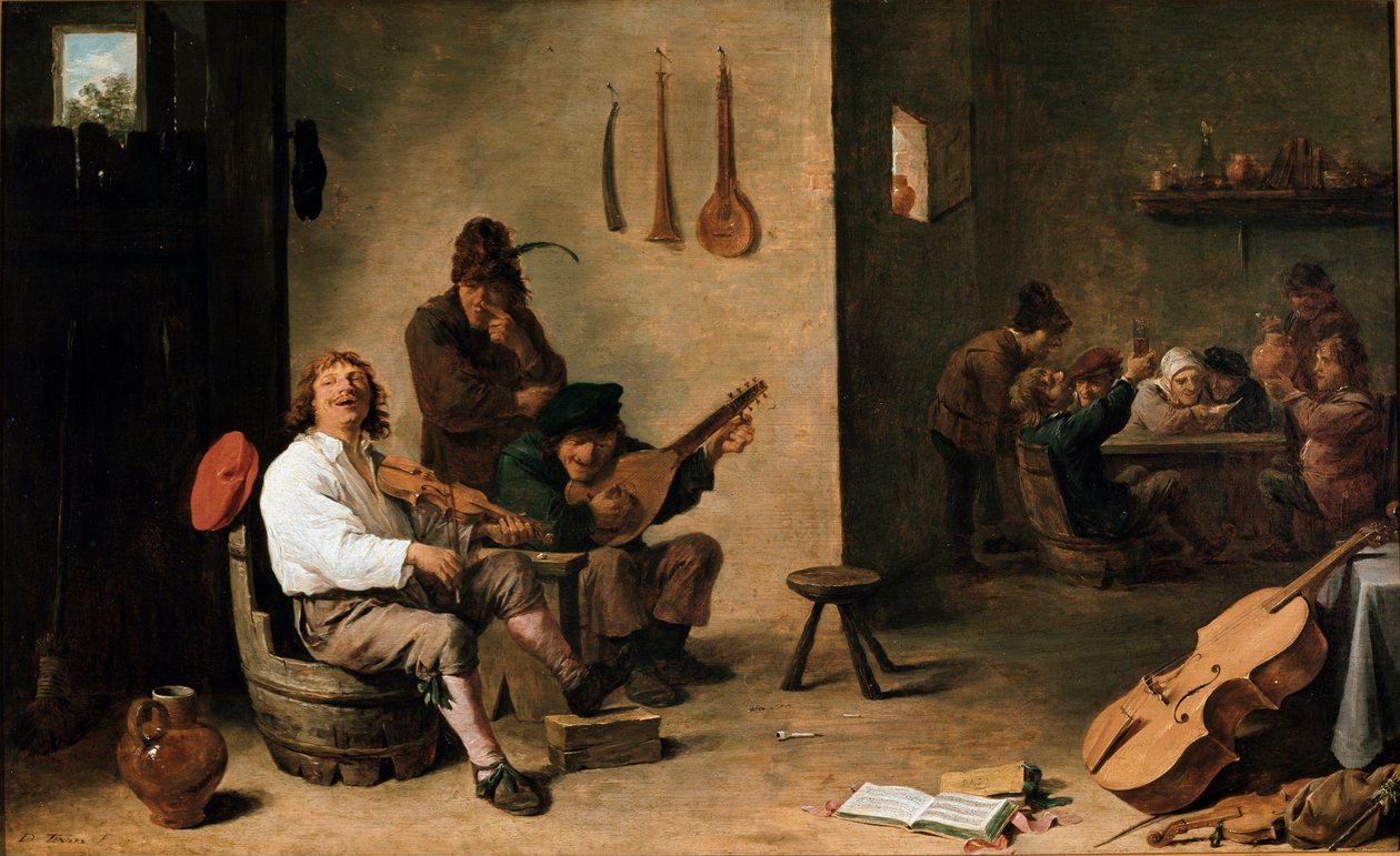Musikere i en taverna-maleri av David Teniers den unge (1610-1690) Torino fra 1600-tallet, Galleria Sabauda Italia av David Teniers the Younger