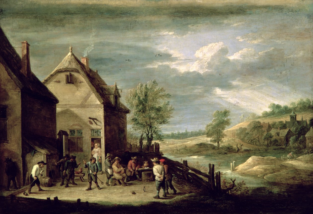 Bønder som spiller boule (olje på lerret) av David Teniers the Younger