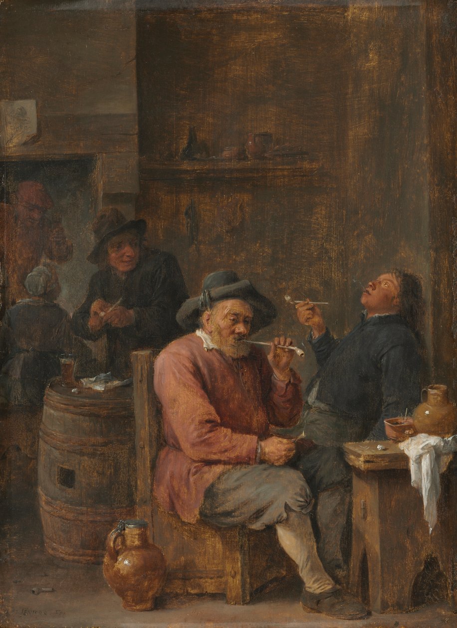 Bønder som røyker på et vertshus, ca. 1640 (olje på tre) av David the Younger Teniers