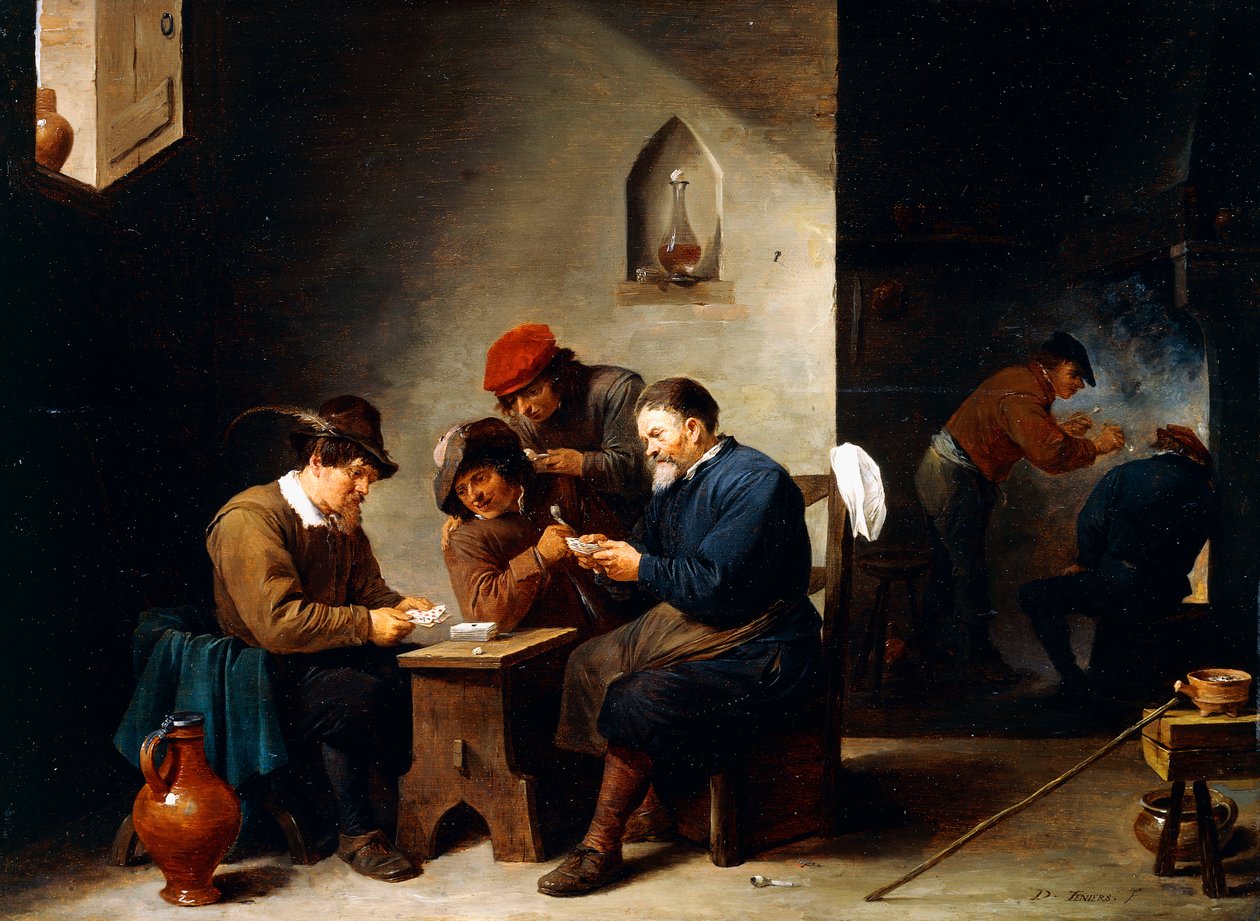 Bønder ved kort i en hytte, ca. 1644-45 av David Teniers the Younger