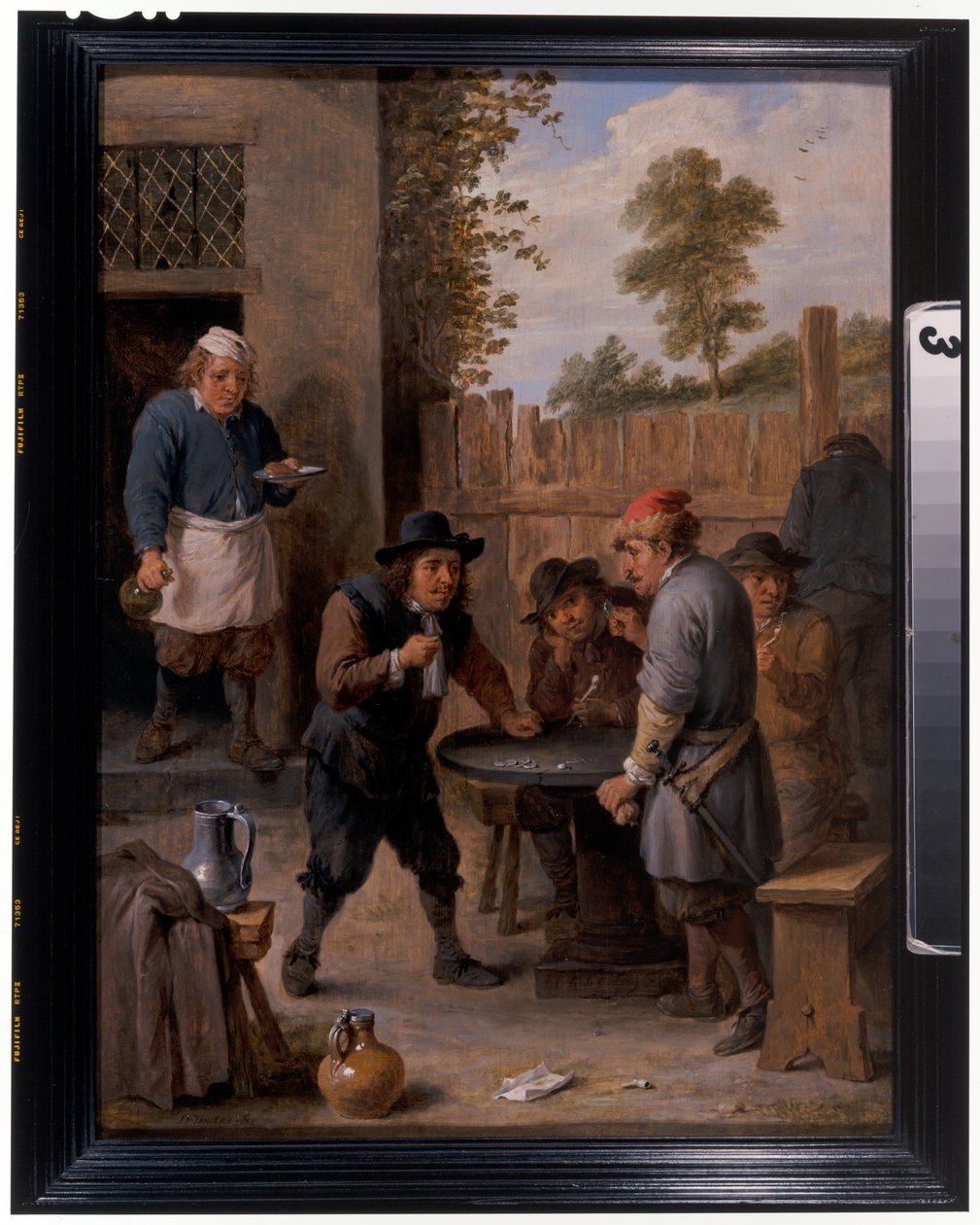 Bønder som spiller terninger utenfor et vertshus av David the Younger Teniers