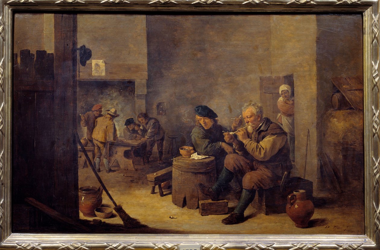 Røyking på et herberge Maleri av David Teniers II den unge (1610-1690) 1600-tallet Søn. 0,4x0,62 m Madrid, Pradomuseet av David Teniers the Younger