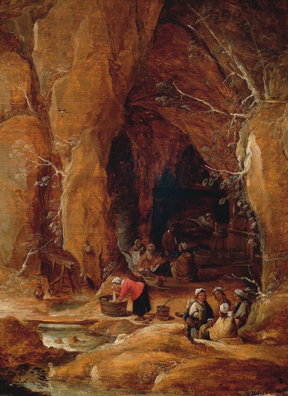 Vagabonds and Washerwomen in Cave, av David Teniers II (1610-1690) av David Teniers the Younger