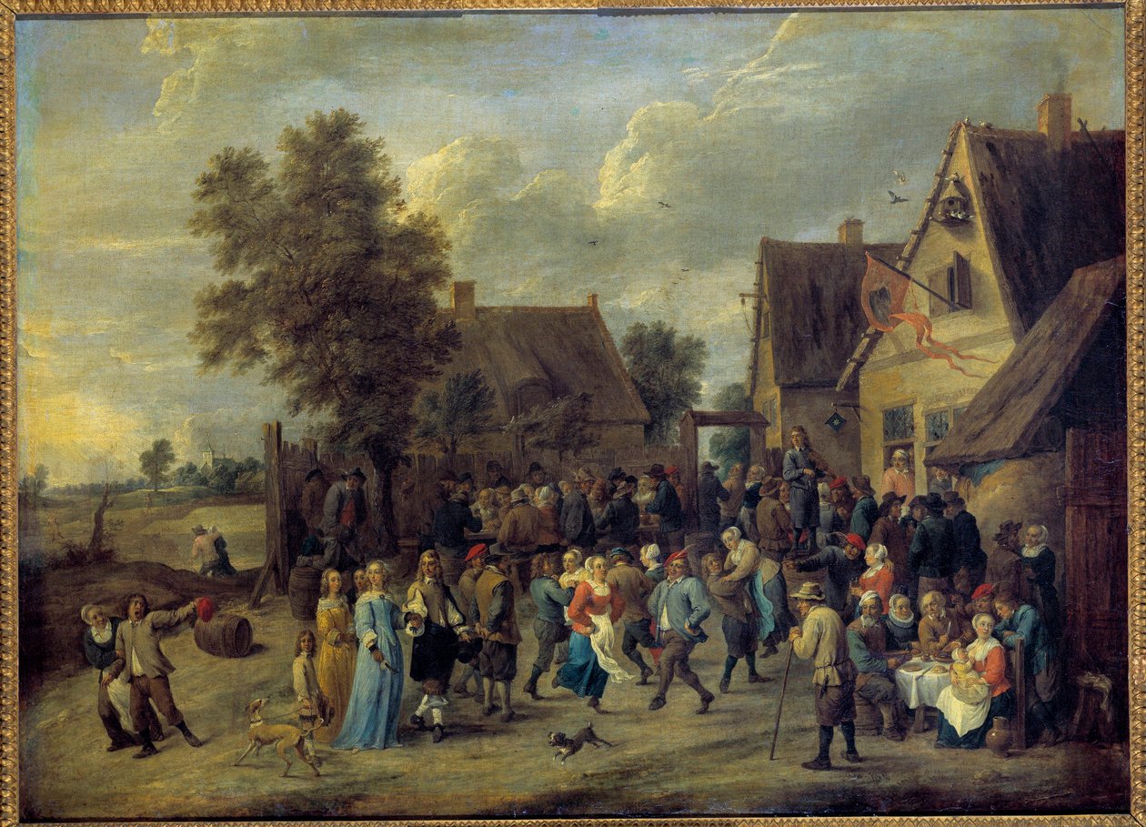 Landsbyfest med aristokratisk ektepar Maleri av David Teniers II (1610-1690) Søn. 0,8x1,09 m. av David Teniers the Younger