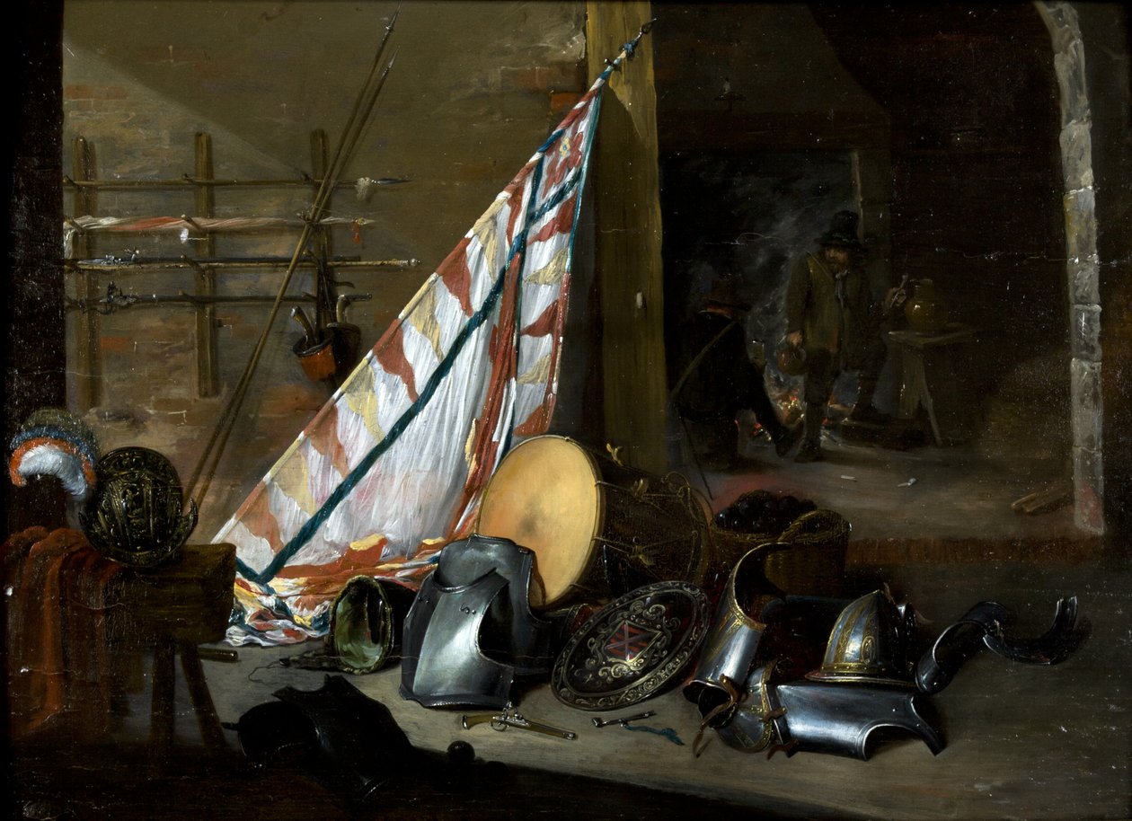 Interiør i et våpenlager, 1649 av David the Younger style of Teniers