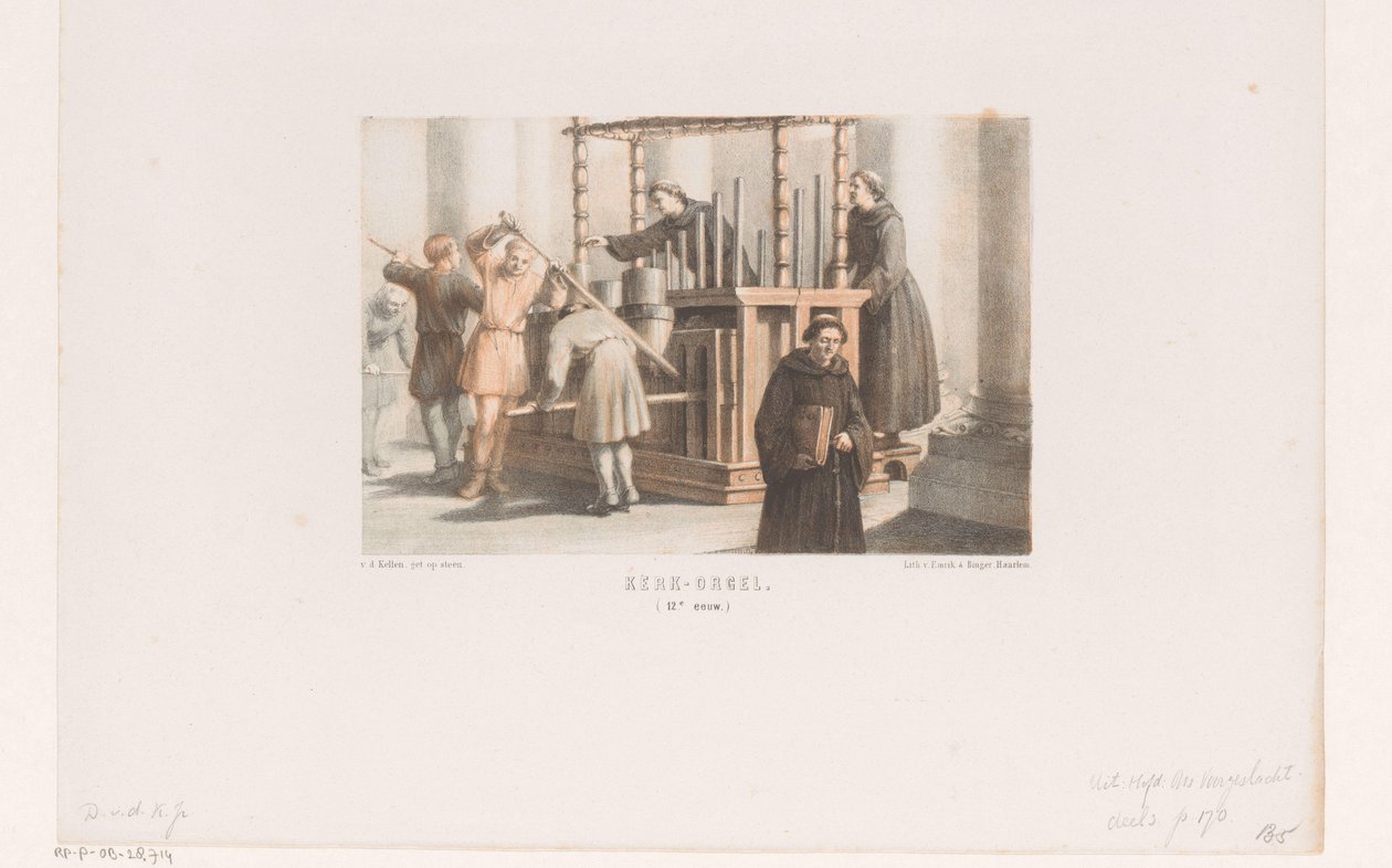 Kirkeorgel, 1100-tallets kirkeorgel. (1100-tallet) (tittel på objekt) av David van der Kellen