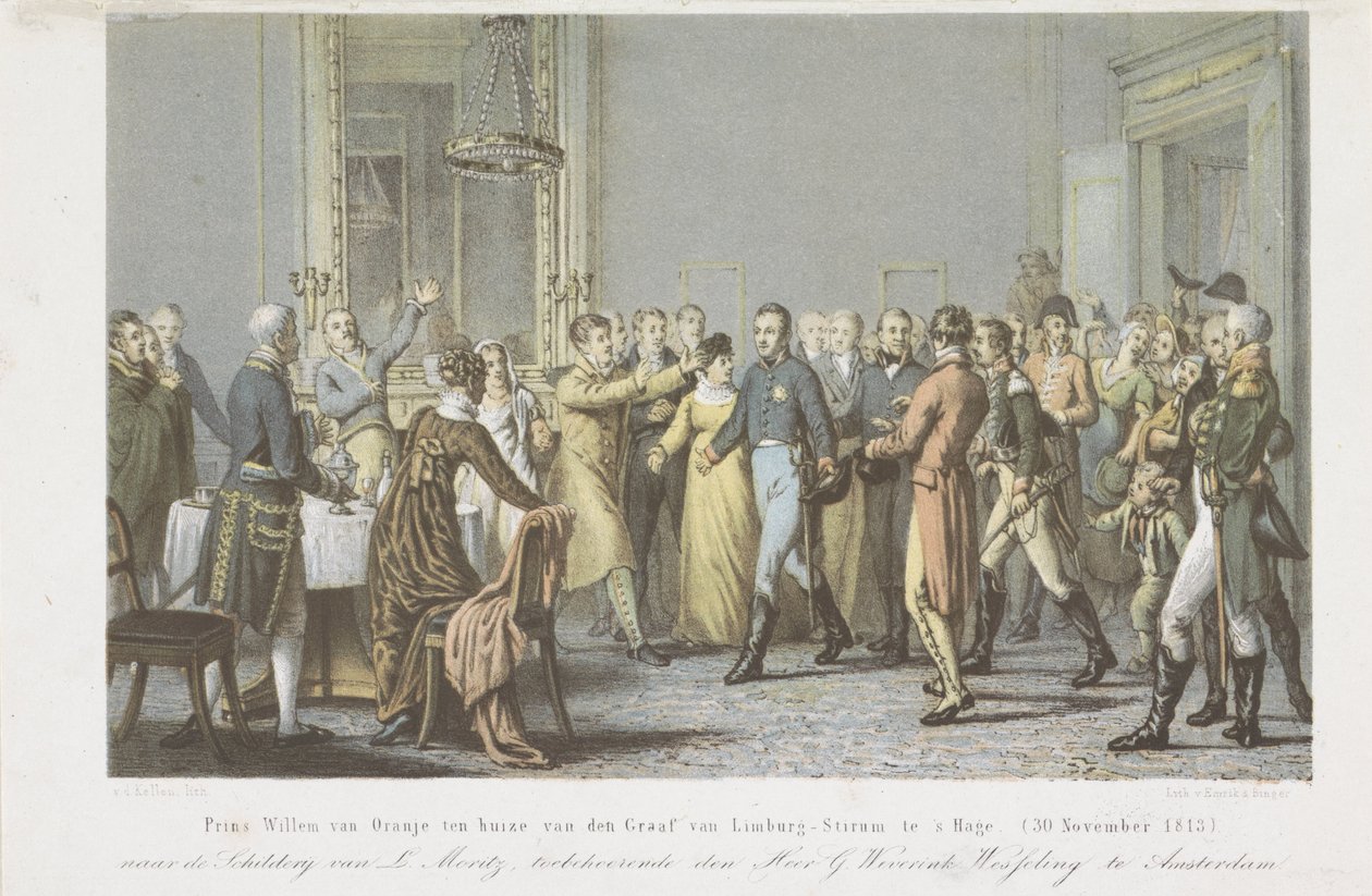 Prince of Orange hjemme hos greven av Limburg Stirum, 1813 Prins William av Orange hjemme hos greven av Limburg-Stirum i Haag. (30. november 1813) (tittel på objekt) av David van der Kellen