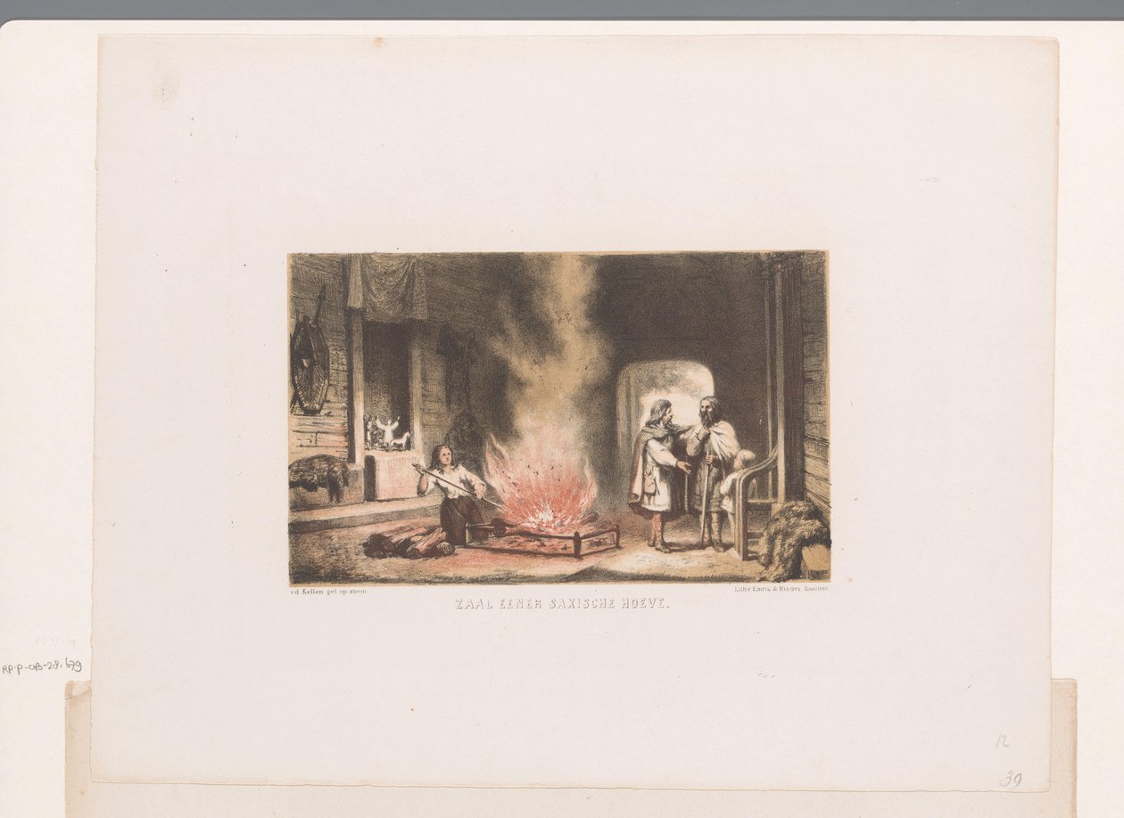 Interiør av en saksisk gård Hall of a Saxische Hoeve (tittel på objekt) av David van der Kellen