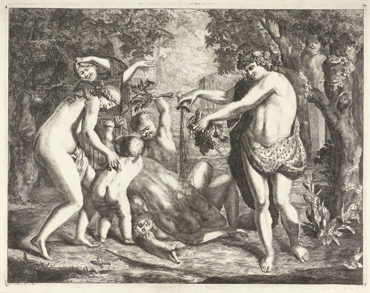 Landskap med Bacchanal, med Bacchus av David van der Plas