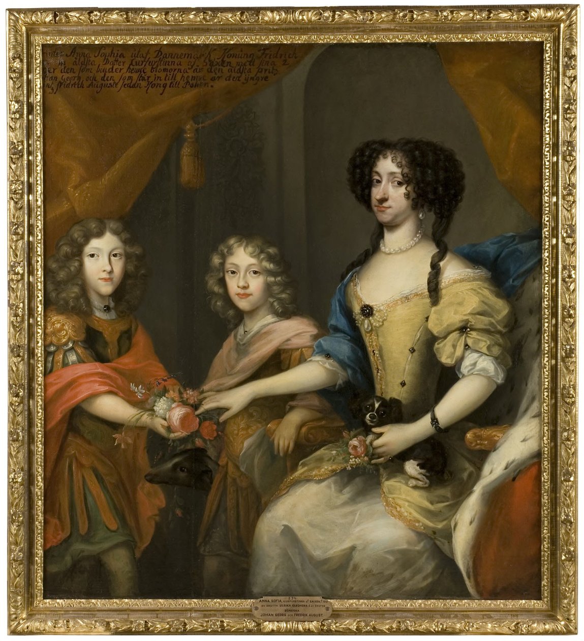 Anna Sofia, 1647-1717, prinsesse av Danmark, kurfyrstinne av Sachsen, hennes sønner Johann Georg IV, 1668-1697, kurfyrste av Sachsen, Friedrich August I / August II den sterke, 1670-1733, kurfyrste av Sachsen, konge av Polen av David von Krafft
