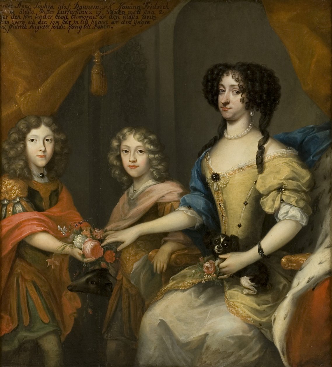 Anna Sofia, prinsesse av Danmark, kurfyrste av Sachsen, med sønnene Johann Georg og Friedrich August, ca. 1680 av David von Krafft