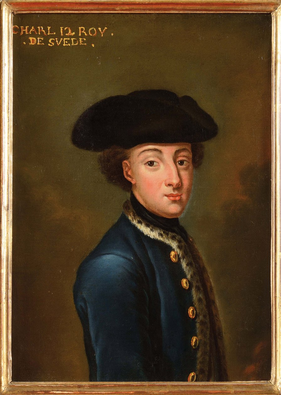 Charles XII ou Carl de Suede - Portrett av kong Charles XII av Sverige (1682-1718), av Krafft, David, von (1655-1724). Olje på papp. Mål: 22,5x17 cm. Privat samling av David von Krafft
