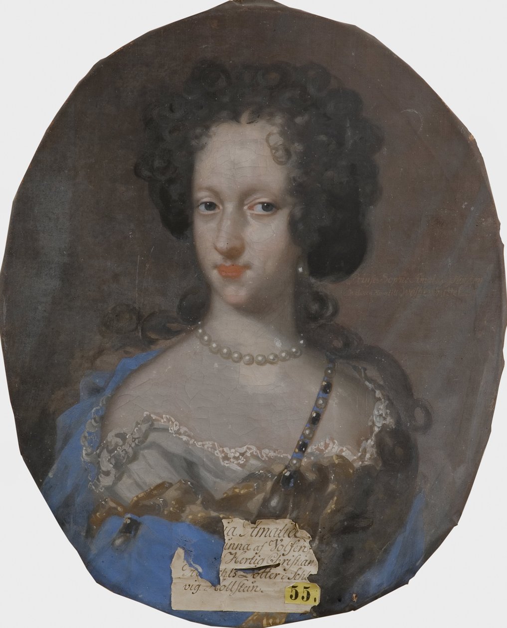 Sophie Amalie av Schleswig Holstein Gottorp, prinsesse dano norvegienne - Portrett av prinsesse Sophie Amalie av Holstein-Gottorp (1670-1710), hertuginne av Brunswick-Lueneburg, av Krafft, David, von (1655-1724). Olje på lerret. Mål: 69x56 cm. nasjonalm av David von Krafft