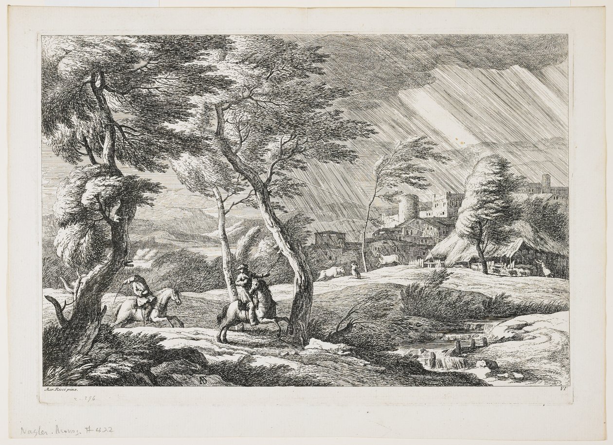 Plate VII, fra et sett med landskap, 1743 av Davide Antonio Fossati