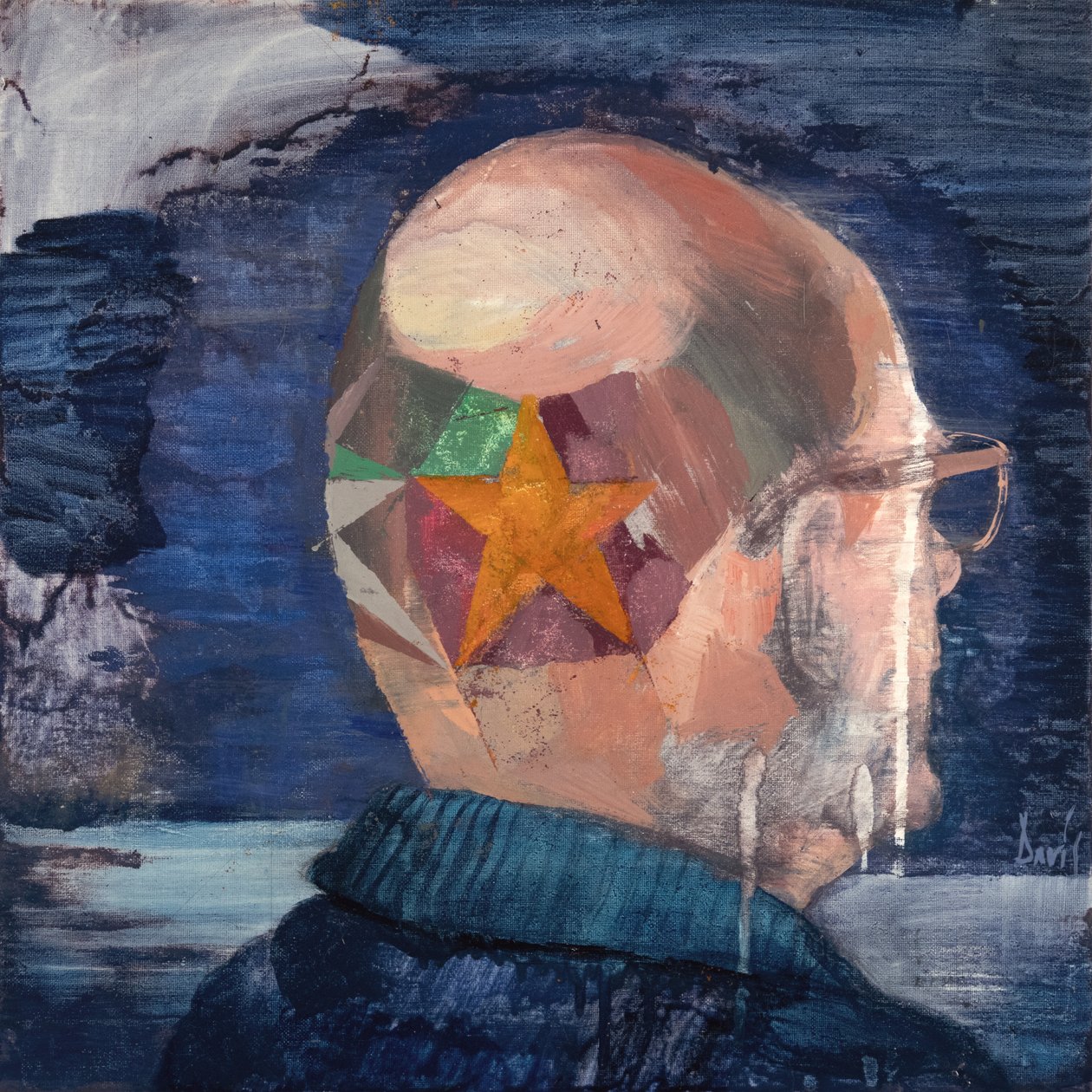 Selvportrett 3 (Tonsure, Marcel Duchamp), 2021 (olje på lin) av Davis Lisboa