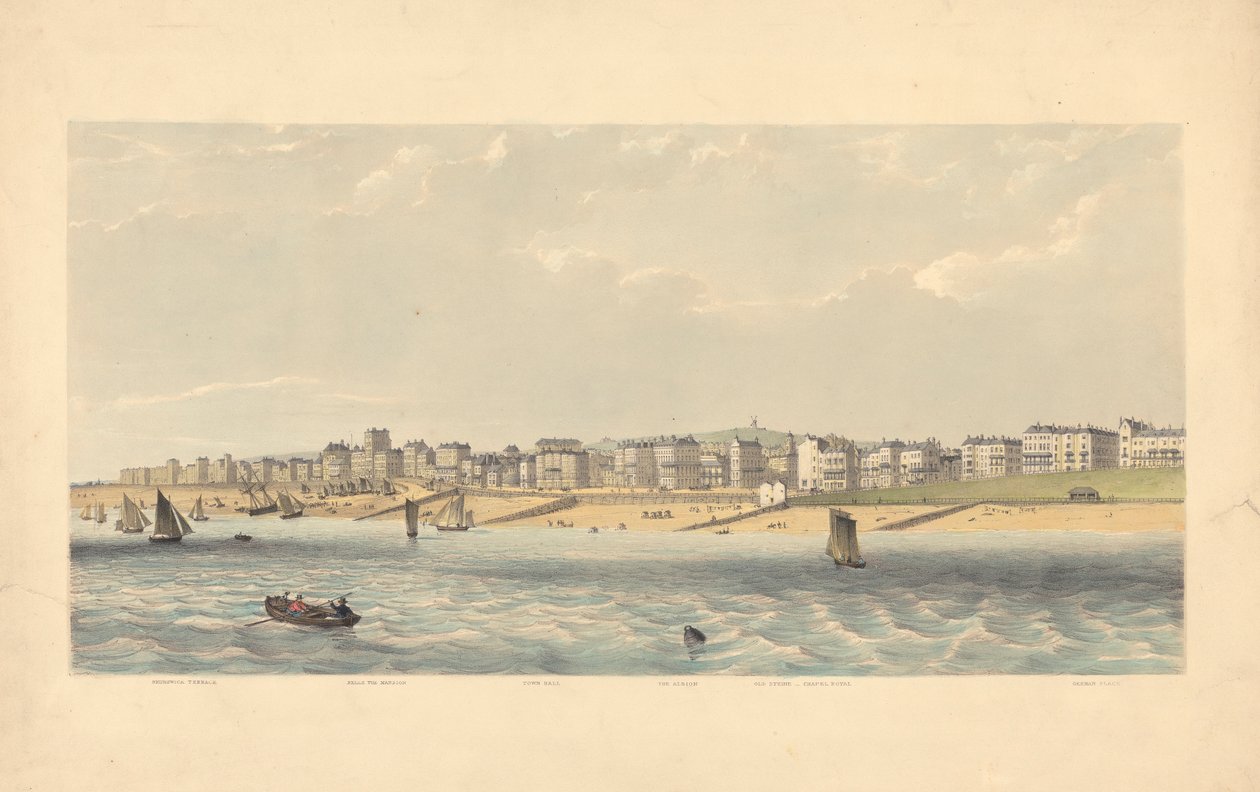 Brunswick Terrace, Bellevue Mansion, Rådhuset, Albion, Old Steine, Chapel Royal, German Place av Day and Co.