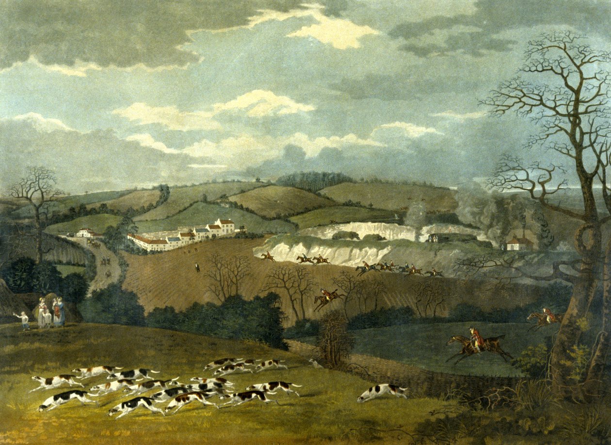 Full Cry, gravert av R.G. Reeve, ca. 1830 (farge litho) av Dean Snr. (after) Wolstenholme
