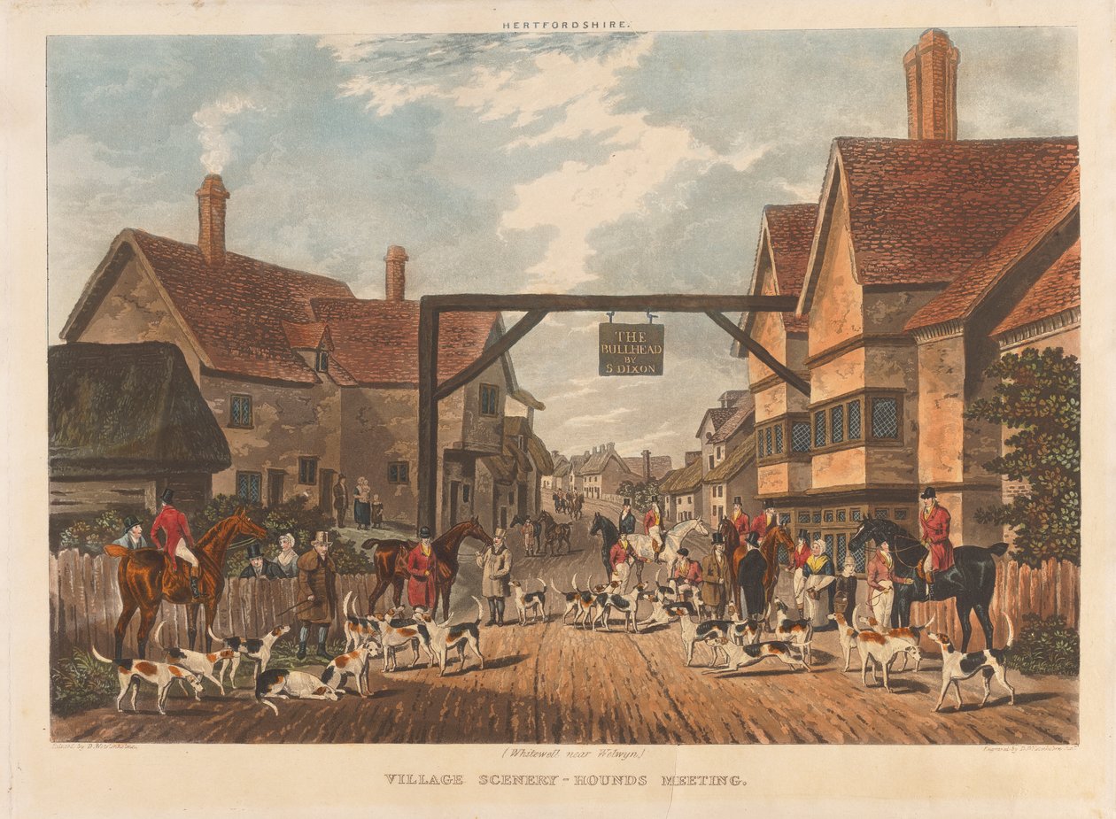 [Revejakt] sett på fire: Hertfordshire. 1. (Whitewell nær Welwyn) / Village Scenery - Hounds Meeting av Dean Wolstenholme