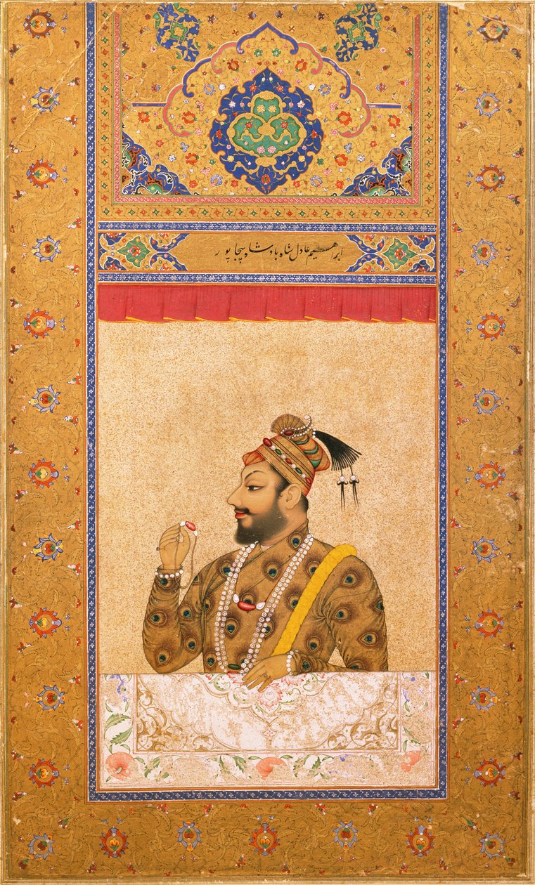 Portrett av Sultan Ali Adil Shah II, Shah av Bijapur, indisk miniatyr, Bijapur, ca. 1660 (wc på papir) av Deccani School