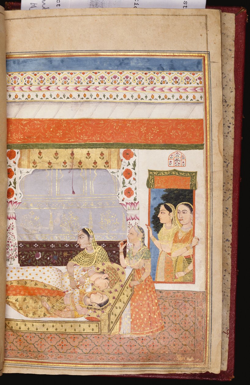 En hinduistisk kjærlighetshistorie om Manshar og Madh, ca. 1730 av Deccani School