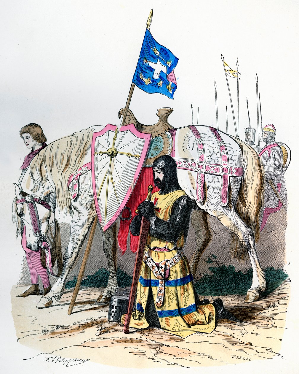 En ridder som ber en bønn før avreise til det andre korstoget, 1146 1882-1884. av Deghouy