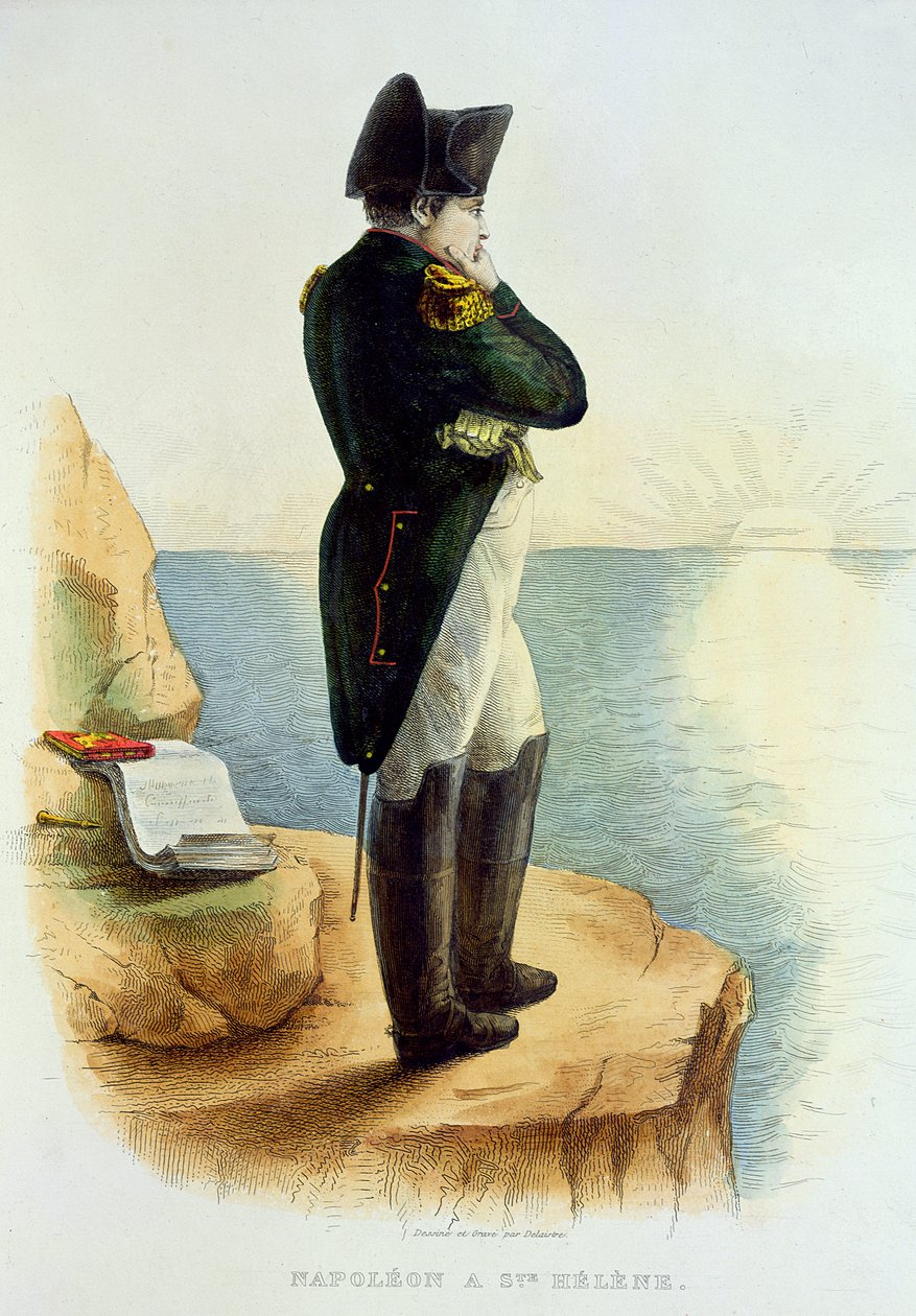 Napoleon på øya Saint Helena, illustrasjon fra Le Plutarque Francais av E. Mennechet, gravert av Delaistre, 1835 av Delaistre